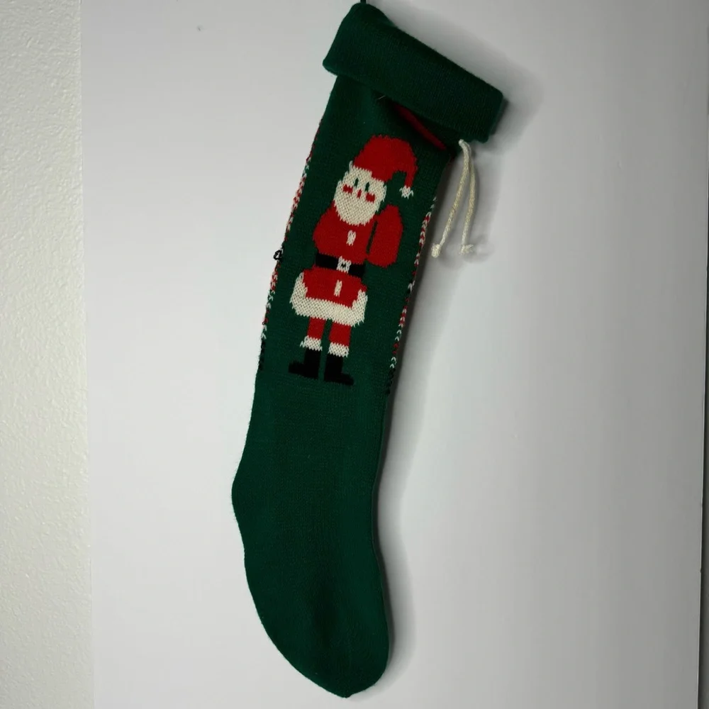 Vintage Knitted Christmas Stocking with‎ Santa Design